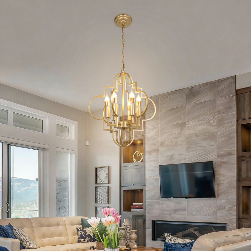 Bronze Geometric Metal Six-light Pendant Light