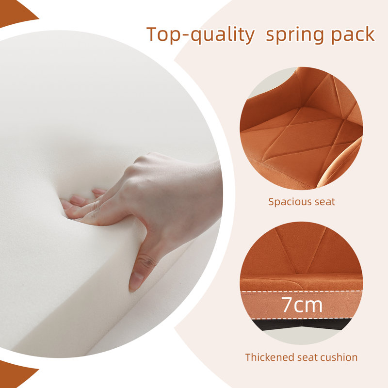 Fixed Height Velvet Upholstered Bar Stool with Diamond Tufted Back & Footrest, Orange 