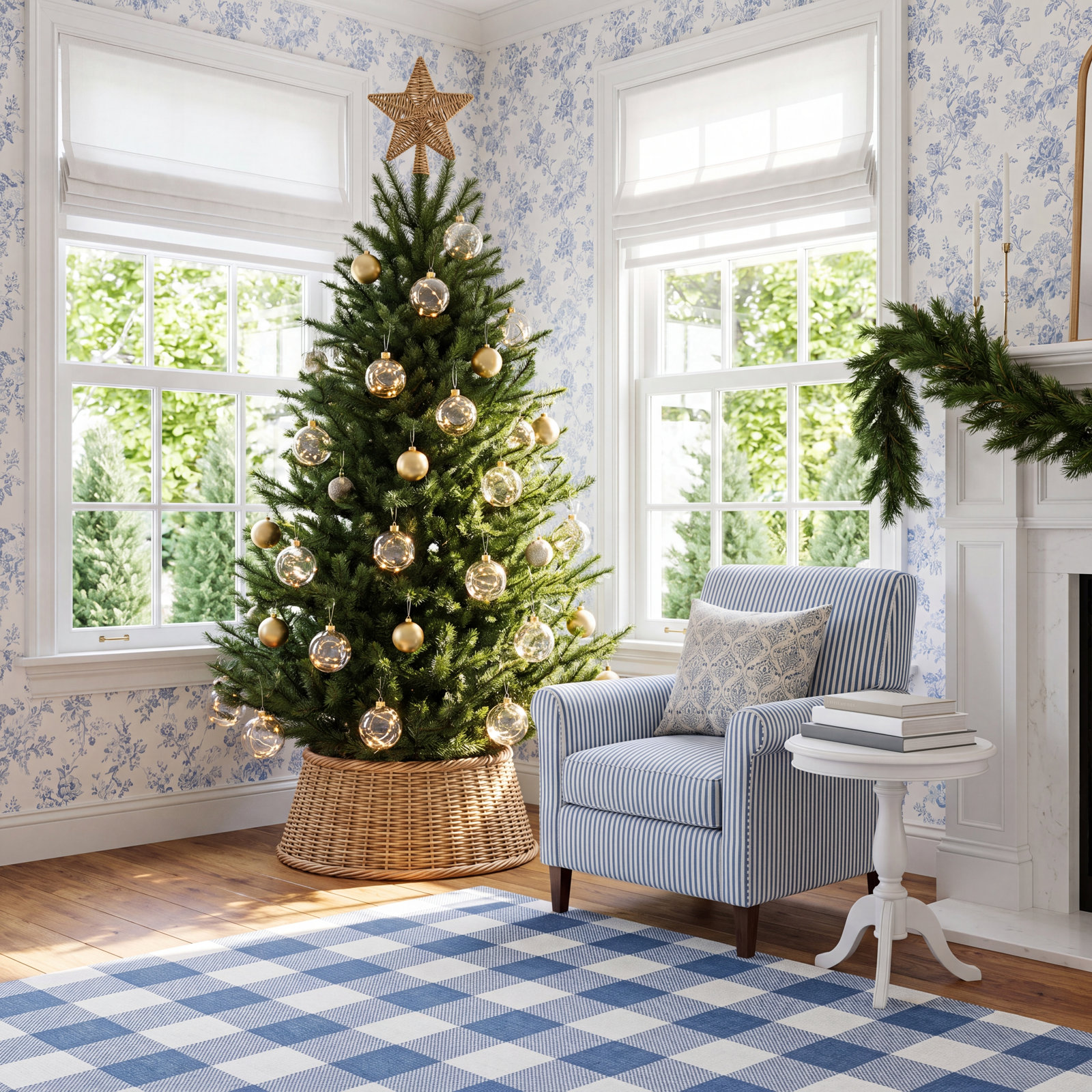 Glass Christmas Ornament Garland with String Lights