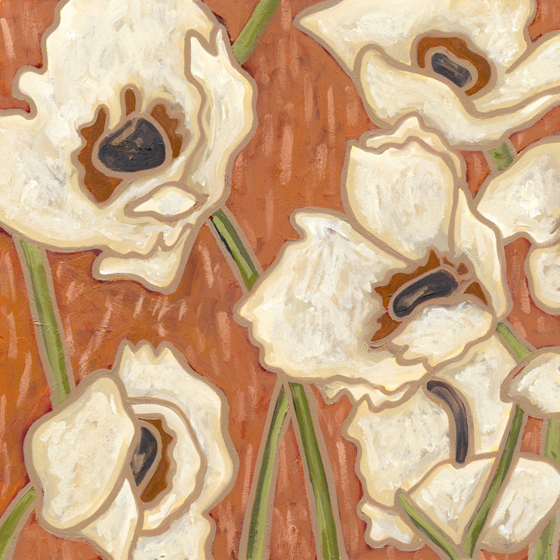Persimmon Floral III by Karen Deans - No Frame Painting on Canvas, 30cm H x 30cm W