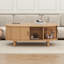 Table basse ovale en bois cannelée avec station de charge, table centrale de style Mid-Century avec porte tambour coulissante