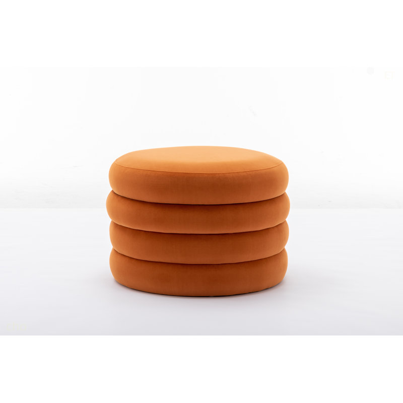 Tomkiel Round Storage Ottoman, Orange Velvet