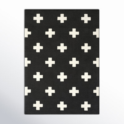 Cavan Geometric Handmade Tufted Wool Black Area Rug