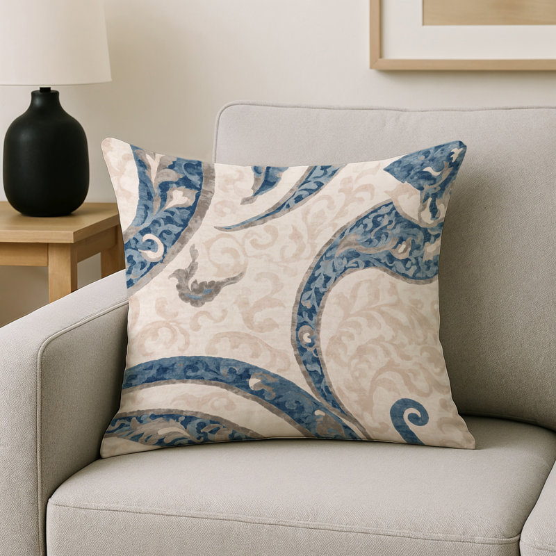 Coussin décoratif intérieur / extérieur bleu Modern Modern, Beige abstrait 37, Carré 20 po