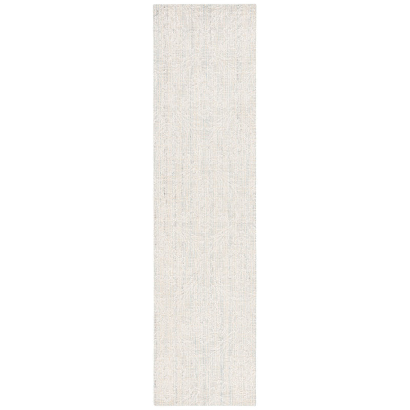 Tapis damassé en laine et coton bleu clair / ivoire Chaleb, Tapis de couloir 2 pi 3 po x 9 pi