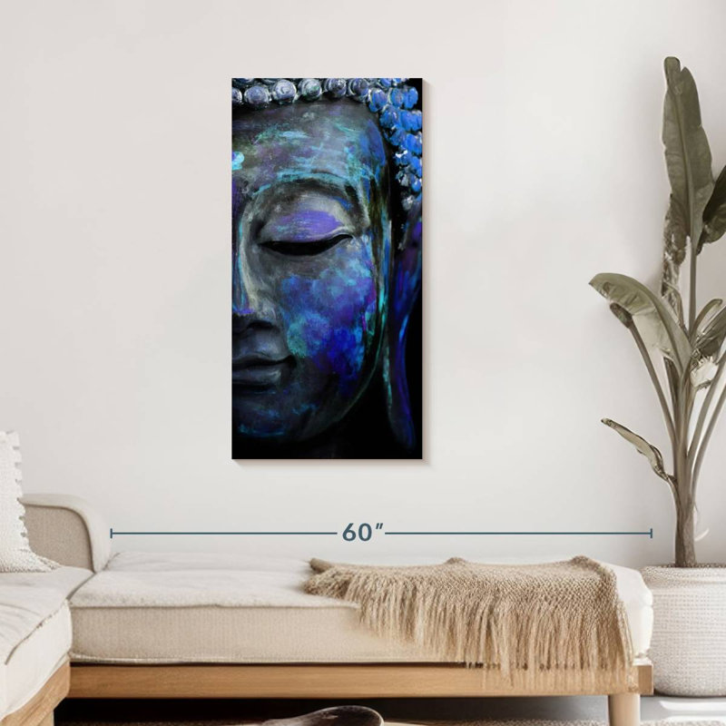 «Blue Meditating Buddha», reproduction sur toile, H 42 po x l 21 po x P 1,25 po