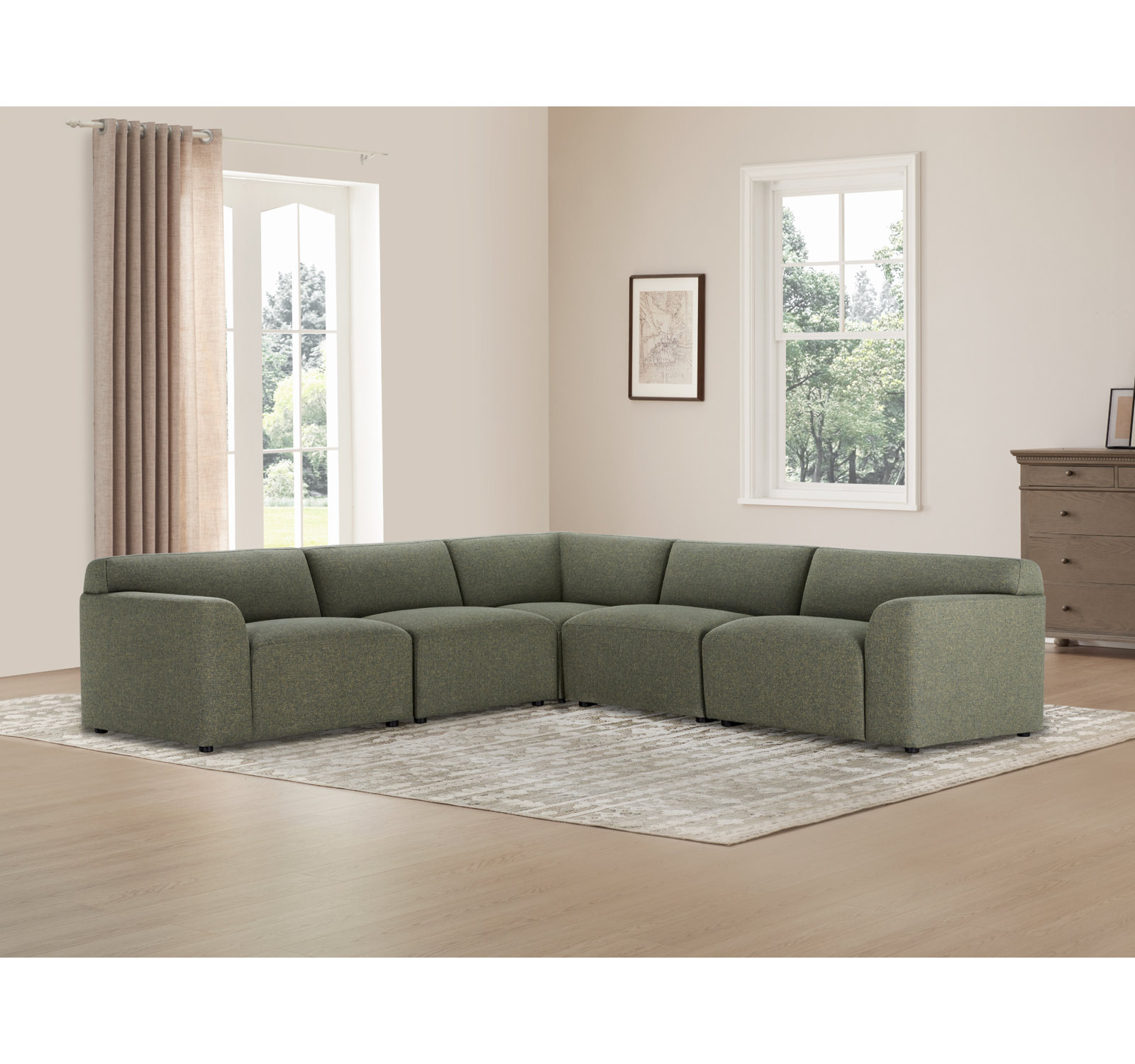 Morell 5 - Piece Upholstered Reversible L-Sectional, Nathan Hemp Tweed