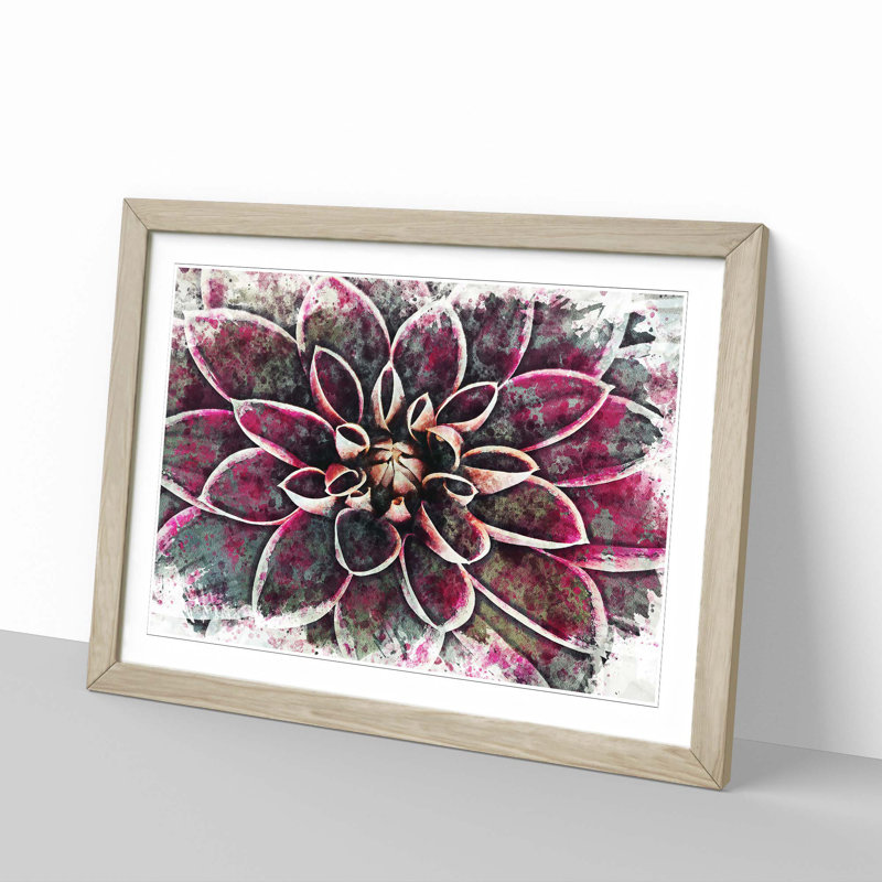 Pink Dahlia Flower in Abstract - Framed Print, Oak, 60cm H x 91cm W x 2cm D