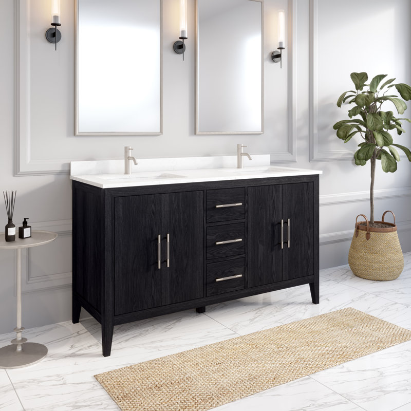 Vance Solid Wood 36" W x 22" D Espresso Oak Single Sink Bathroom Vanity with Power Bar & USB, Diamond Quartz Top, Undermount Ceramic Sink, Pre-Assembled 