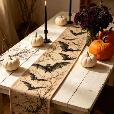 Halloween Decor Spooky Halloween Table Runner Vintage Bare Tree Branch Print Holiday Tablecloth Runner Dining Table Decor For Halloween Parties