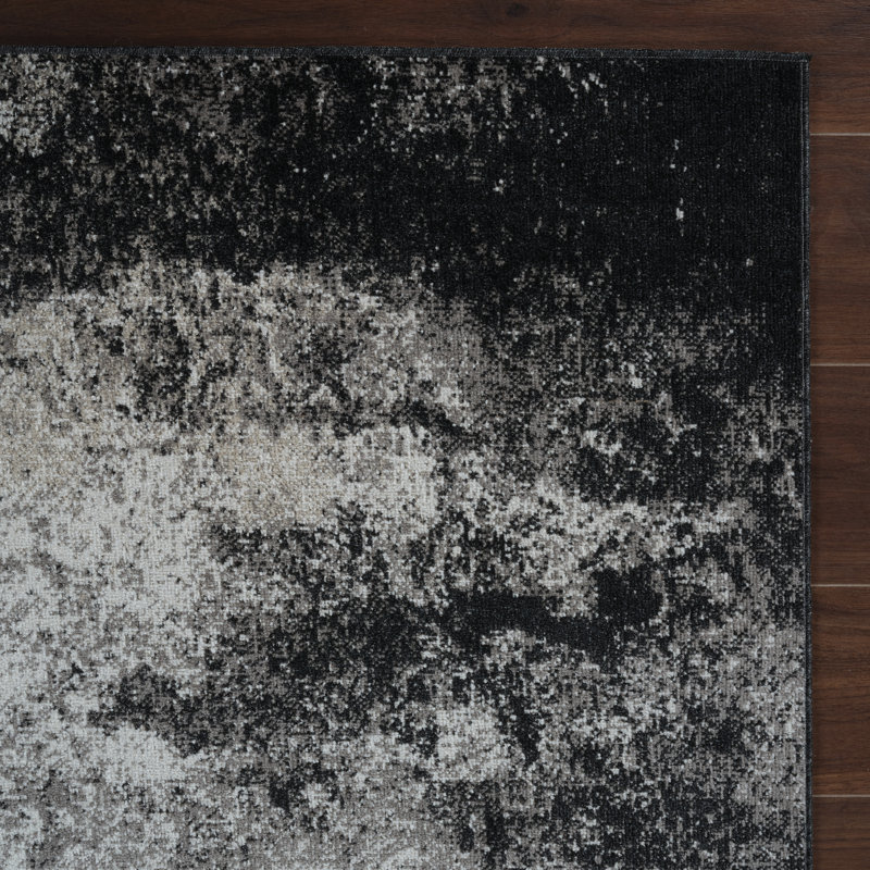 Machine Washable Felix Gray/Black Rug, Runner 2'6'' x 8'