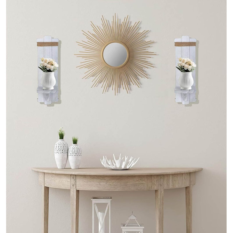 2 Piece Wood Wall Wall Sconce Set, Grey White