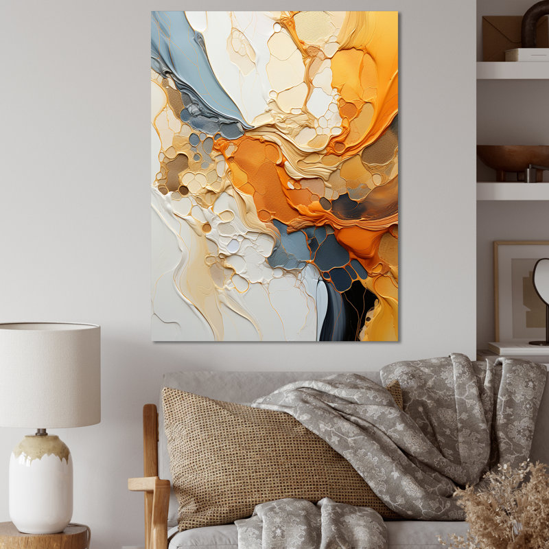 Orange orange, dessin au trait, expressionnisme abstrait - Art mural, H 32 po x l 16 po x P 1 po, Toile tendue, Sans cadre