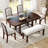 6-Piece Dining Table Set, 60Inch To 78Inch Extendable Wood Dining Table With Removable Leaf, Kitchen Table Set With 4 Upholstered Side Chair And Bench, Dining Table Set For 6-1640482573