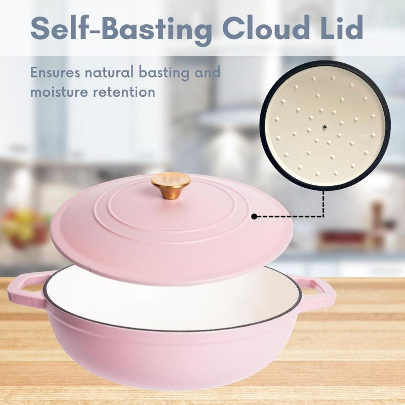 Lexi Home 5 qt. Enameled Cast Iron Round Braiser, Matte Dusty Pink