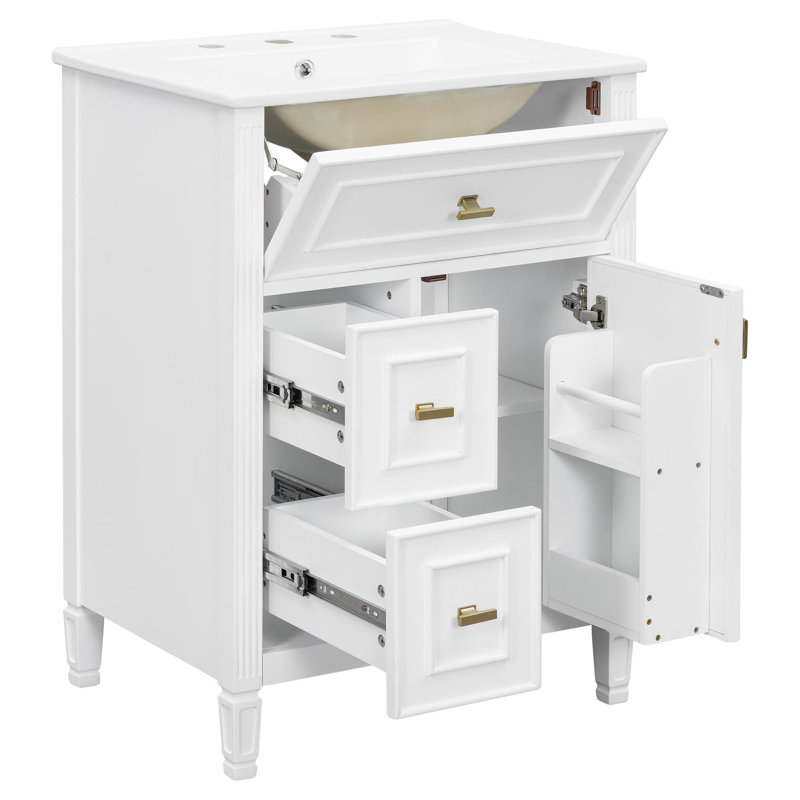 Meuble-lavabo 24 po avec lavabo, 3 tiroirs, 1 porte et tablette réglable, Blanc