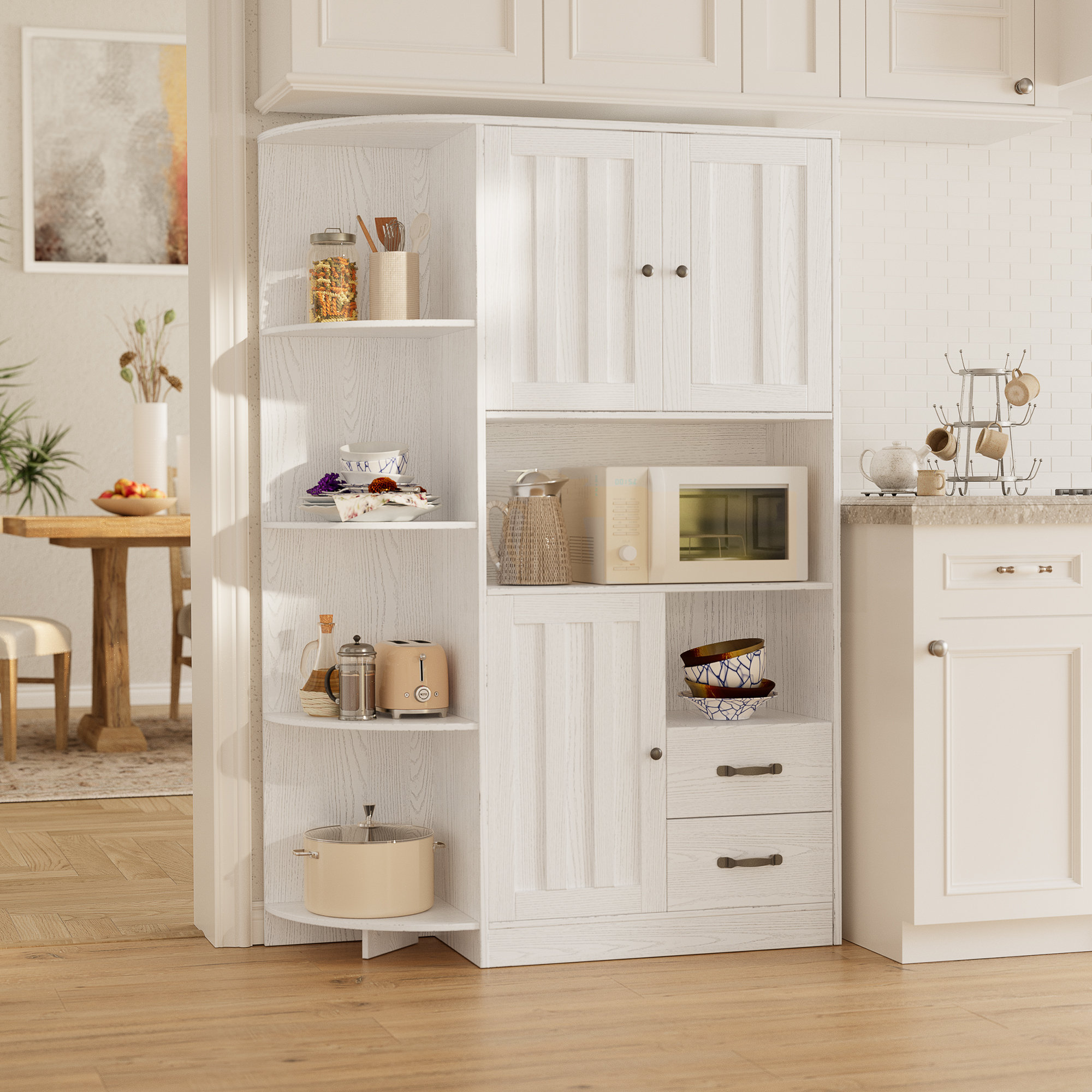 Latitude Run® 60.4" Farmhouse Kitchen Pantry with 5 Open Shelf and 2 ...