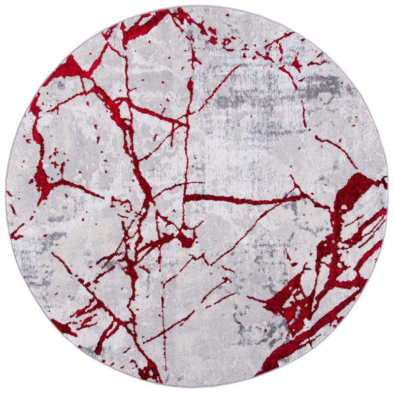 Robeson Abstract Gray Area Rug, Round 6'7"