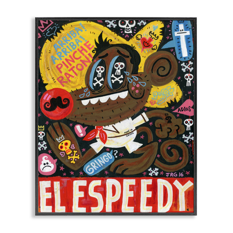 Giclée encadrée El Speedy Culture Collage, design par Jorge R. Gutierrez, H 14 po x l 11 po, Giclée encadrée noir minuit