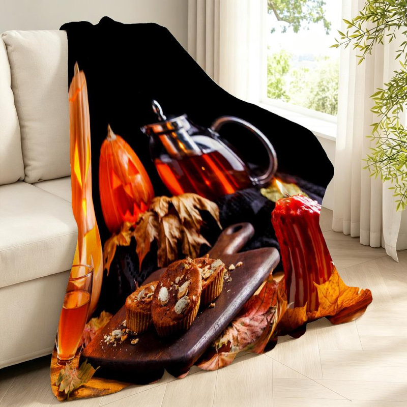 Jeté en molleton noir ultra doux en flanelle, imprimé Halloween, Throw 40" x 50"