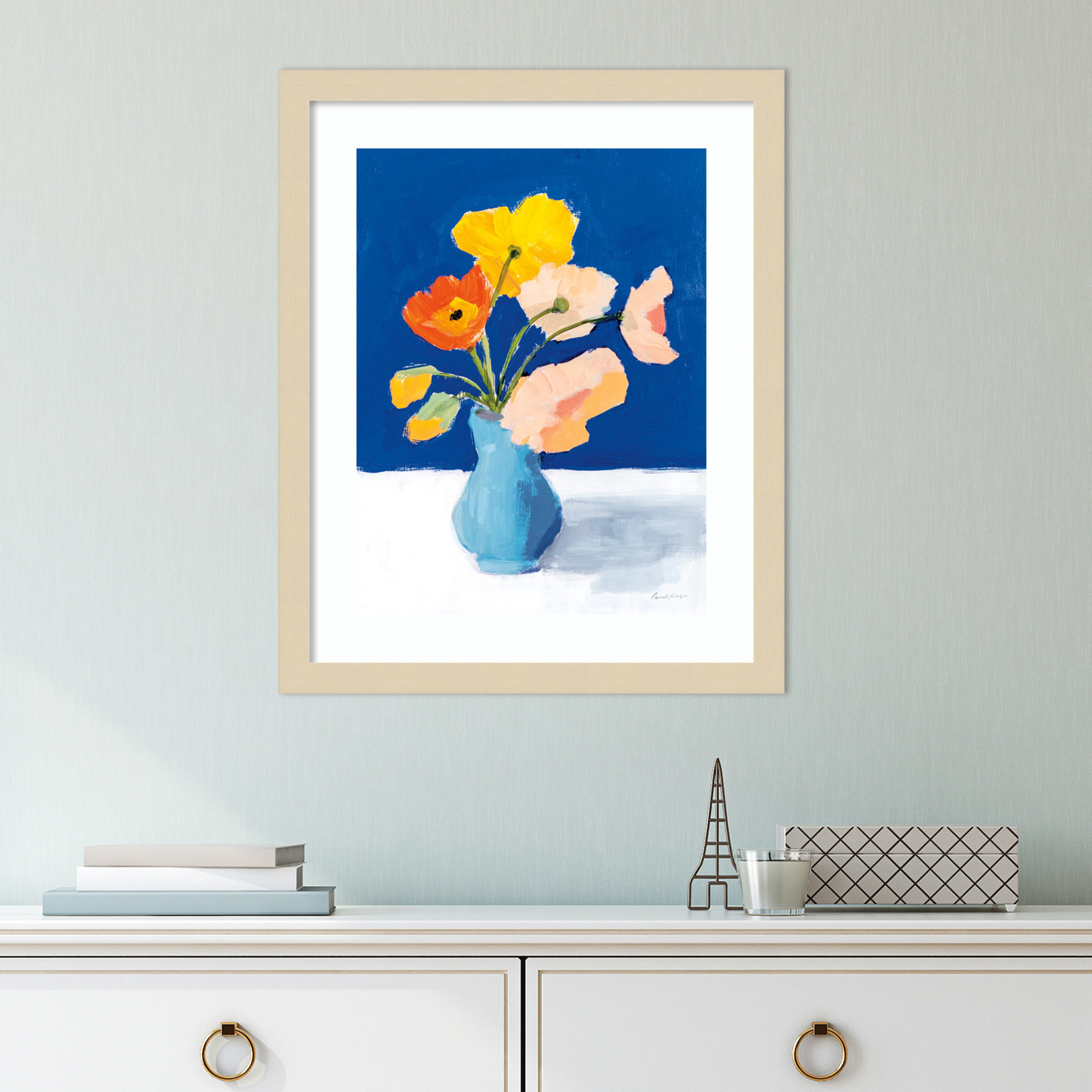 Poppies On Blue by Pamela Munger, Brown, 18.12" H x 14.62" W x 0.88" D
