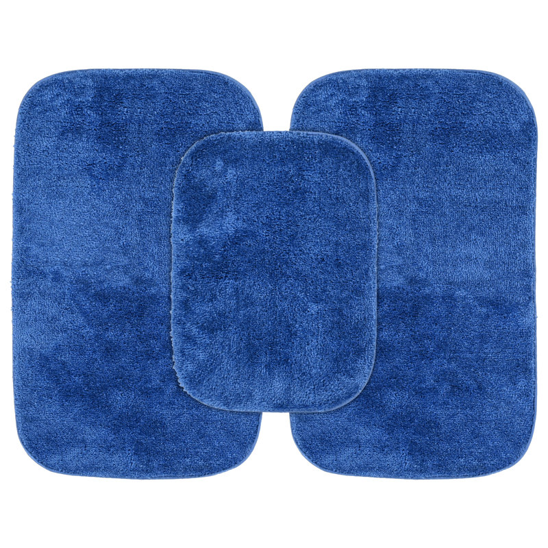 Mccluney Traditional Nylon Bath Rug with Non-Slip Backing, Electric Blue