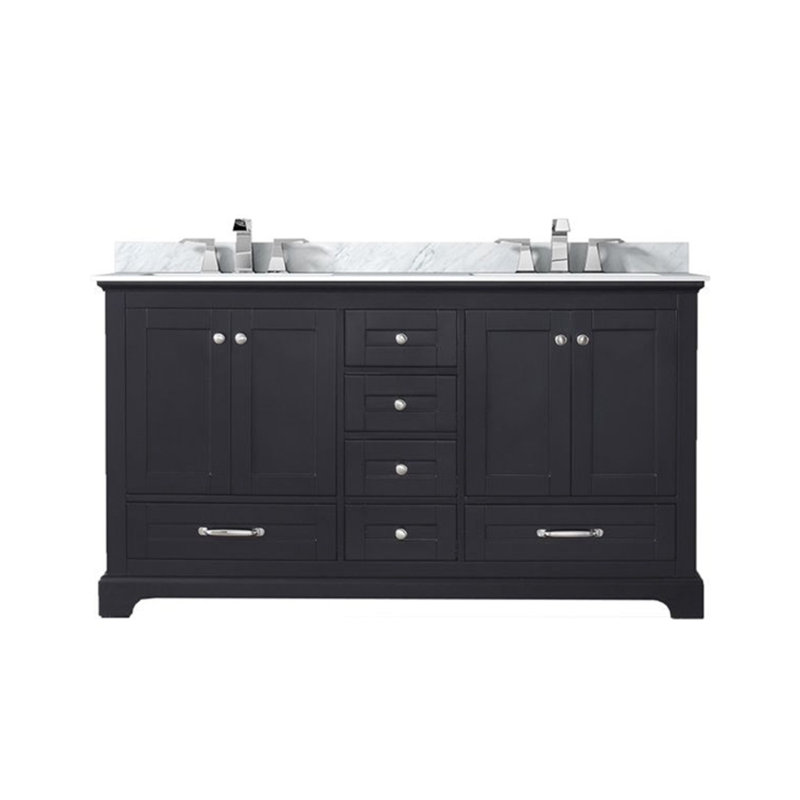 Meuble-lavabo double espresso 60 po X P 22 po D, dessus en marbre de Carrare et ensemble de robinet, Espresso