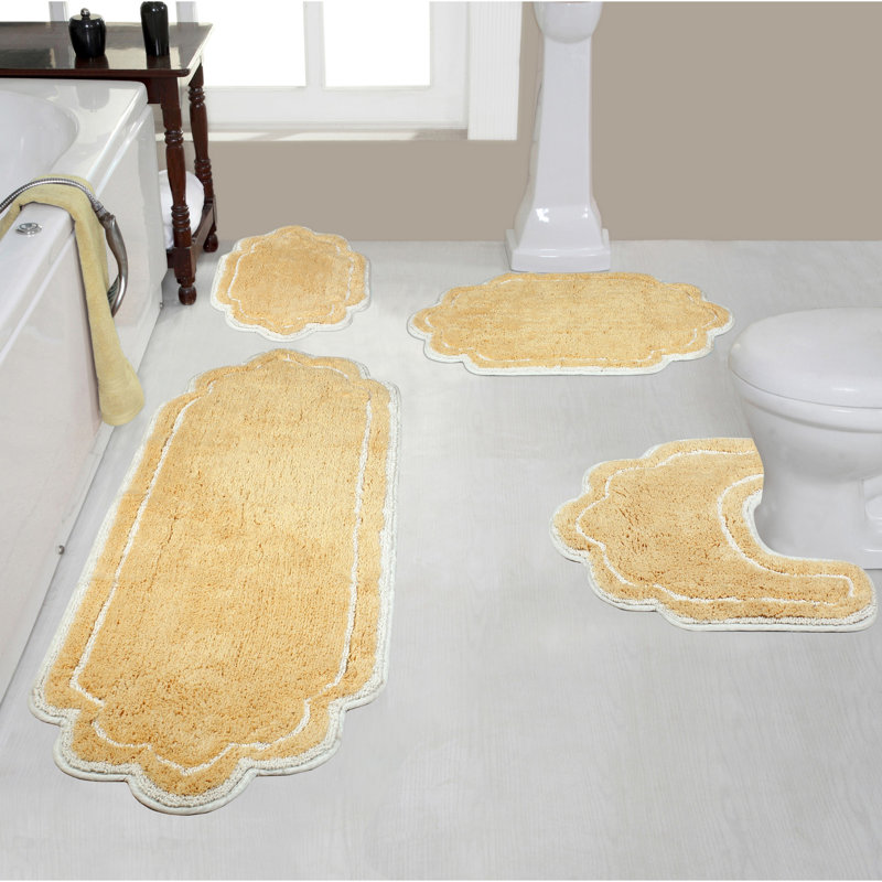 Dobrinsky 100% Cotton Bath Rug and Contour Mat, Machine Washable, Quick Dry, Absorbent - 4 Piece Set, Butter