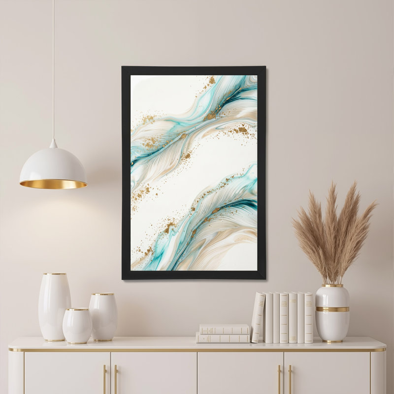 Art mural sur toile tourbillons abstraits bleu sarcelle et or, 30"H x 20"W