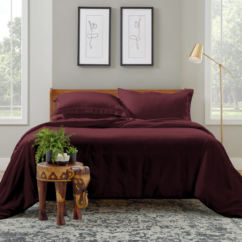 Burgundy Full/Queen Bamboo Rayon Blend Duvet Cover Set