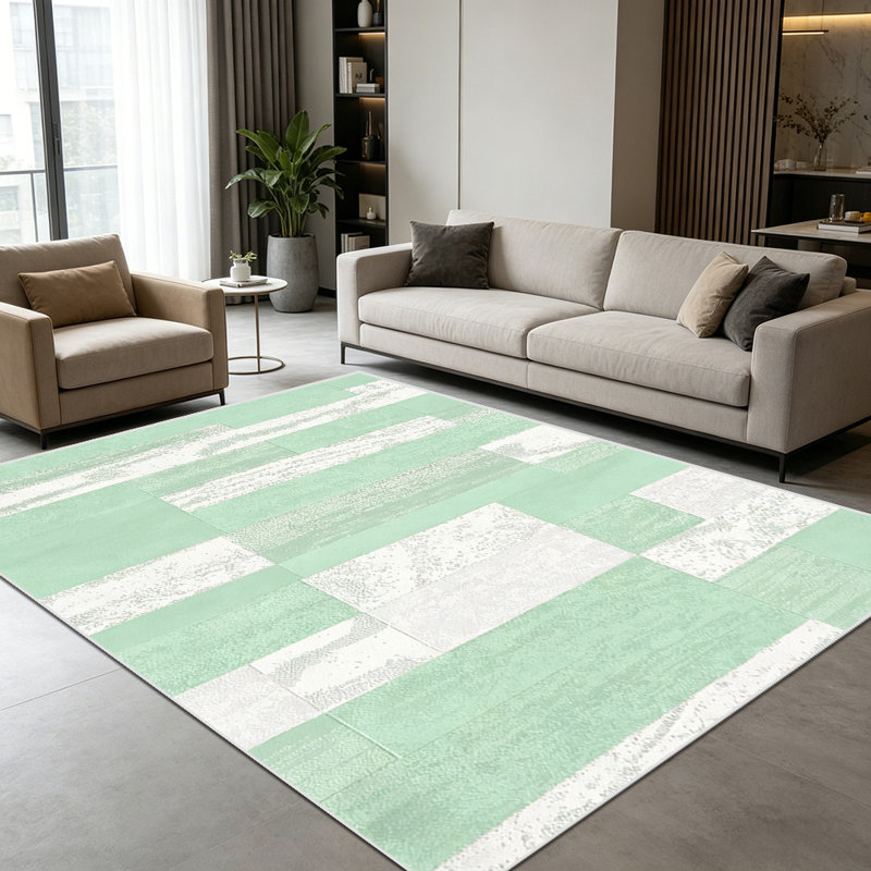 1PC Modern Abstract Distressed Geometric Patchwork Sage Green, Light Gray and Off-White Textured area rugs, Soft and Comfortable, easy-to-maintain, machine washable Indoor floor mat, suitable for living room, bedroom, dining room, home office, entryw