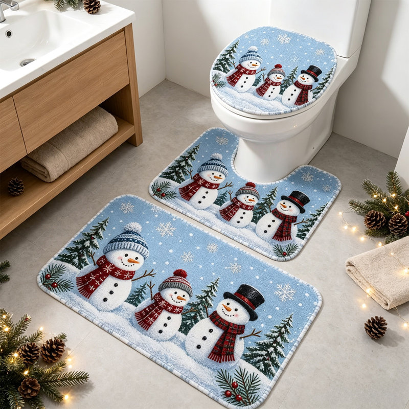 Décorations de Noël Ensemble de tapis de toilette pour salle de bain 3 pièces, D