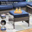 Extérieur pour 2 personnes, repose-pieds gris pour patio avec coussins bleus pour terrasse, coussins confortables en mousse haute densité de 3,5 po d'épaisseur, structure en acier thermolaqué rouille, résistant aux intempéries et à la décoloration