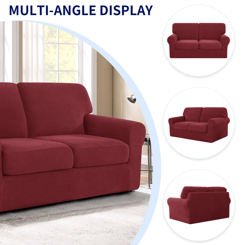 2 Seater Stretch Separate Box Cushion Loveseat Slipcover, Wine Red