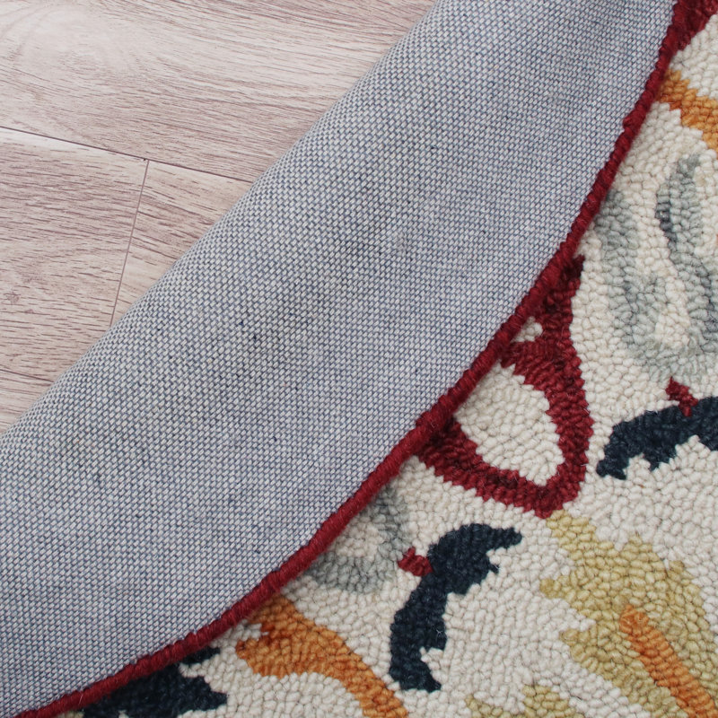 Tapis rond rouge / jaune / beige en laine touffeté à la main, Rond 6 pi