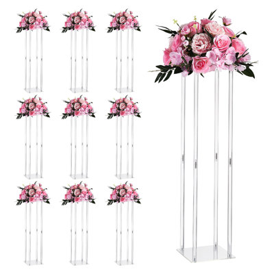 Support de mariage, support de fleurs colonne de 31,5 pouces, supports floraux avec stratifié acrylique, support floral cylindrique cubique pour mariage, fête, anniversaire, maison, centre de table