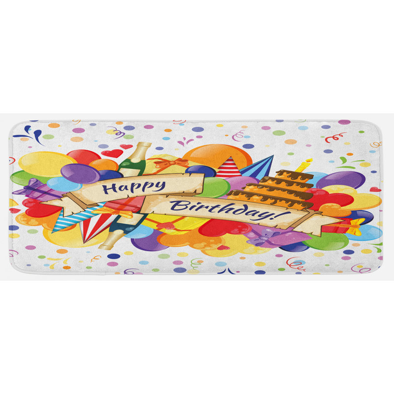 Tapis de cuisine couleur joyeux joyeuse avec bouteilles de gâteau, célébration de cuisine en multicolore