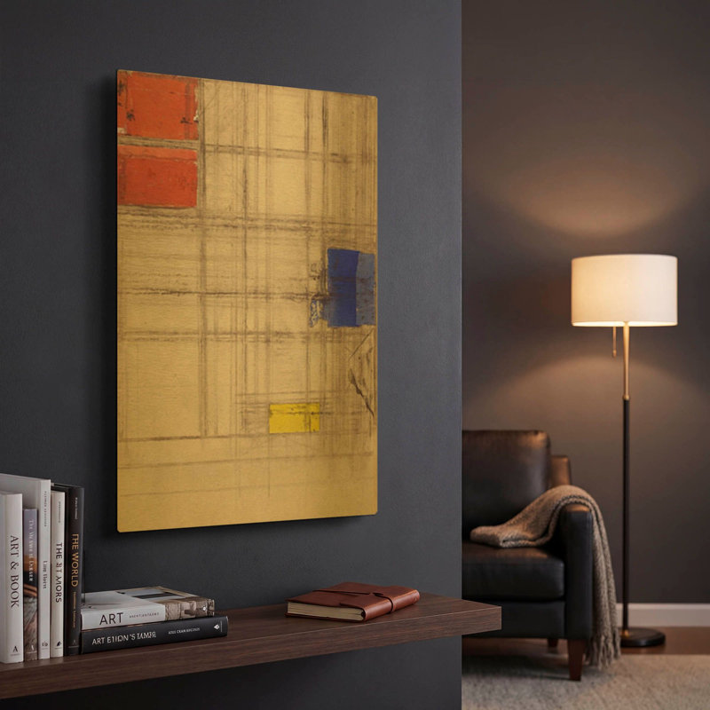 «Study for a Composition, 1940-1941» par Piet Mondrian, art mural en métal doré, 12 po x 16 po, 12 po x 16 po