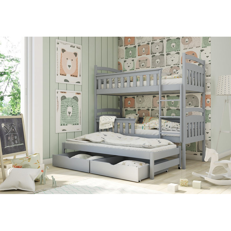 Willems Single (3') 2 Drawer Standard Bunk Bed with Trundle, Grey