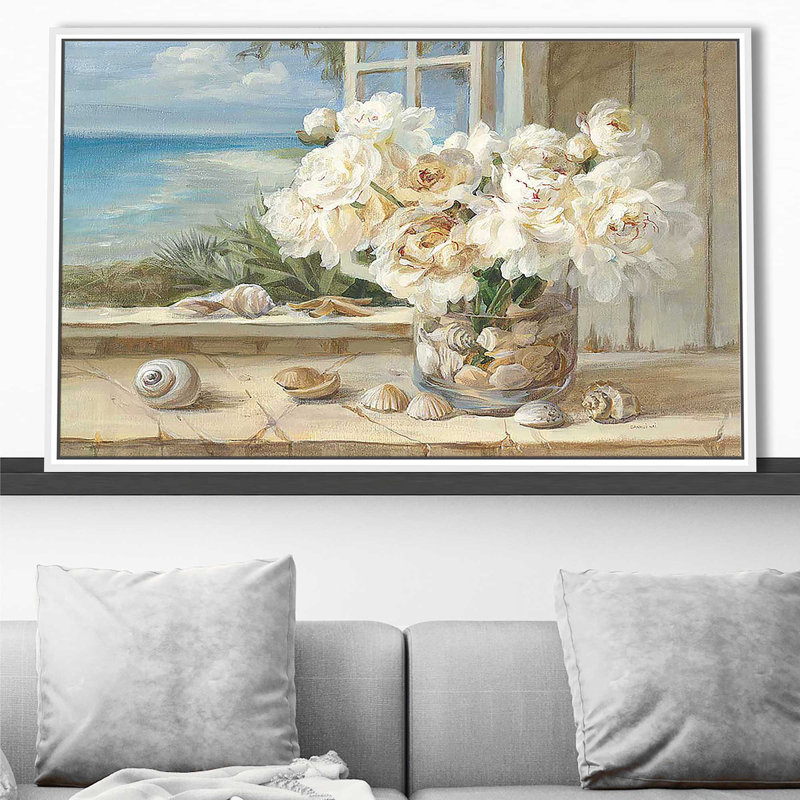 Au bord de la mer - Peinture, Cadre flottant blanc, H 27,5 po x l 43,5 po x P 2 po