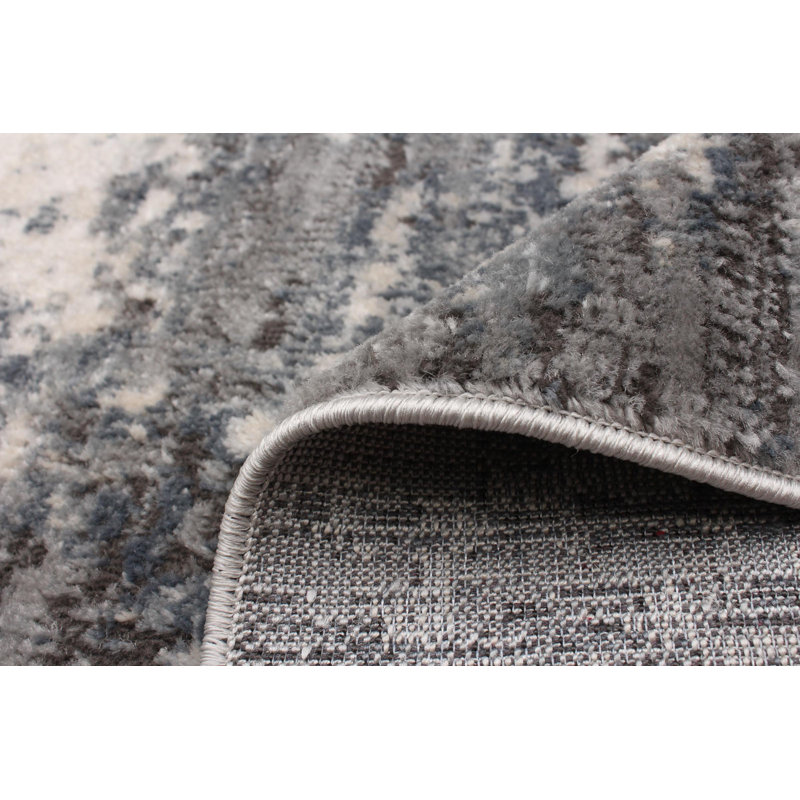 Tapis bleu / gris foncé / ivoire Edmore, Rectangle 3 pi 11 po x 5 pi 11 po