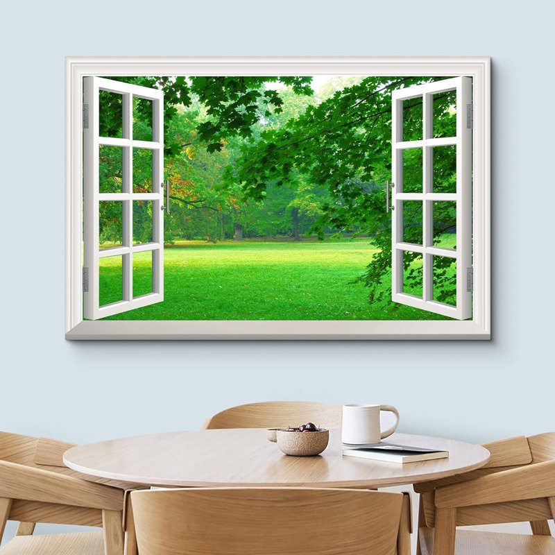 «Window Scenery View to Green Forest Field», reproduction sur toile tendue, H 16 po x l 24 po