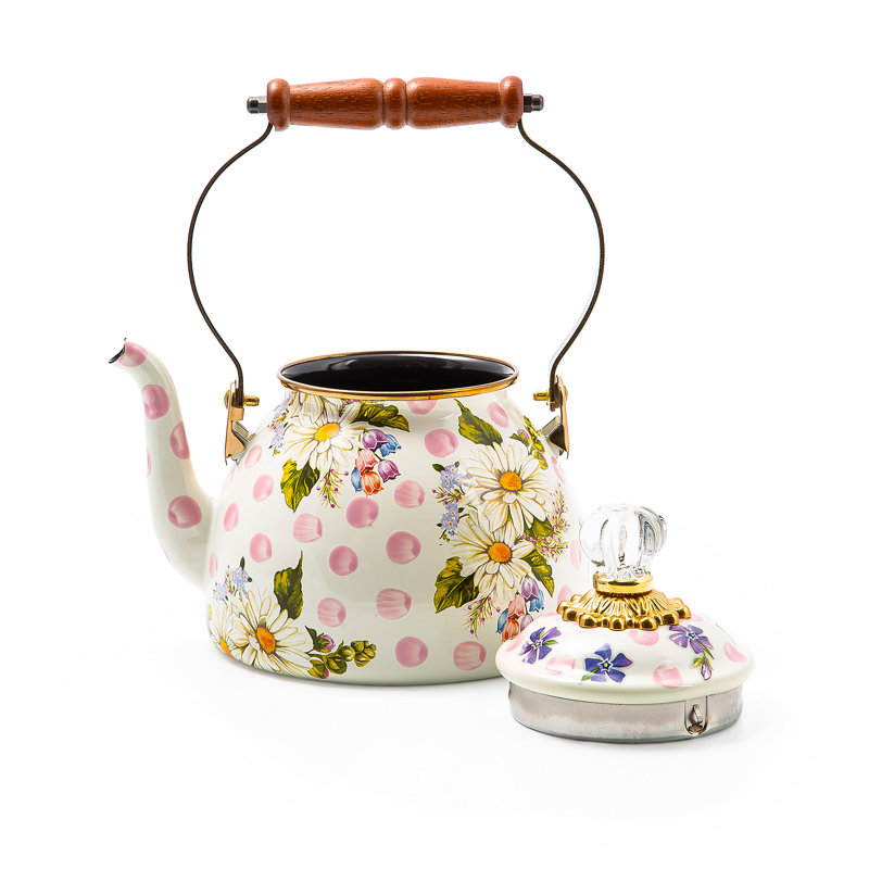 Wildflowers White/Pink/Brown/Green 2 Quart Tea Kettle