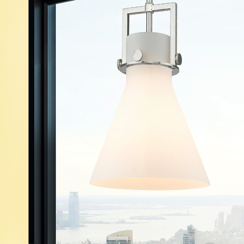 Luminaire suspendu avec tige 30 po Coterie, Blanc mat, Nickel satiné, H 13,63 po x l 10 po x P 10 po