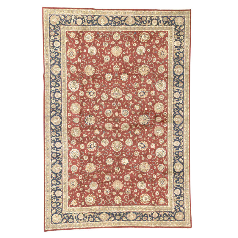Tapis rouge et bleu marine noué à la main de haute qualité