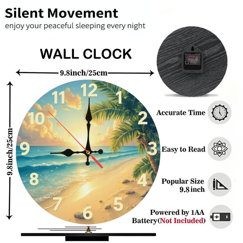 Horloge murale plage coucher de soleil océan
