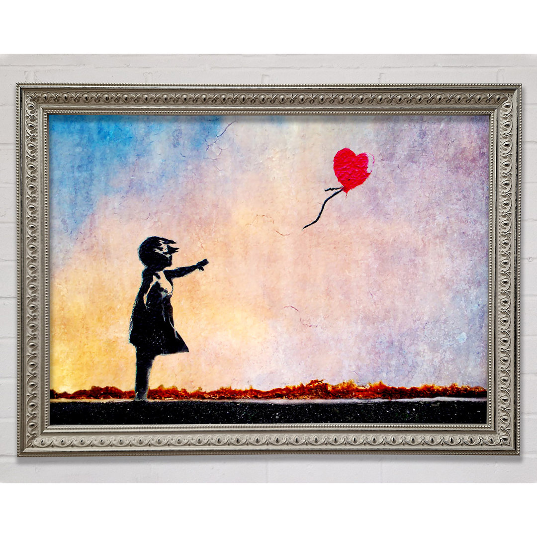 Gerahmtes Leinwandbild Love Heart Balloon Sunset