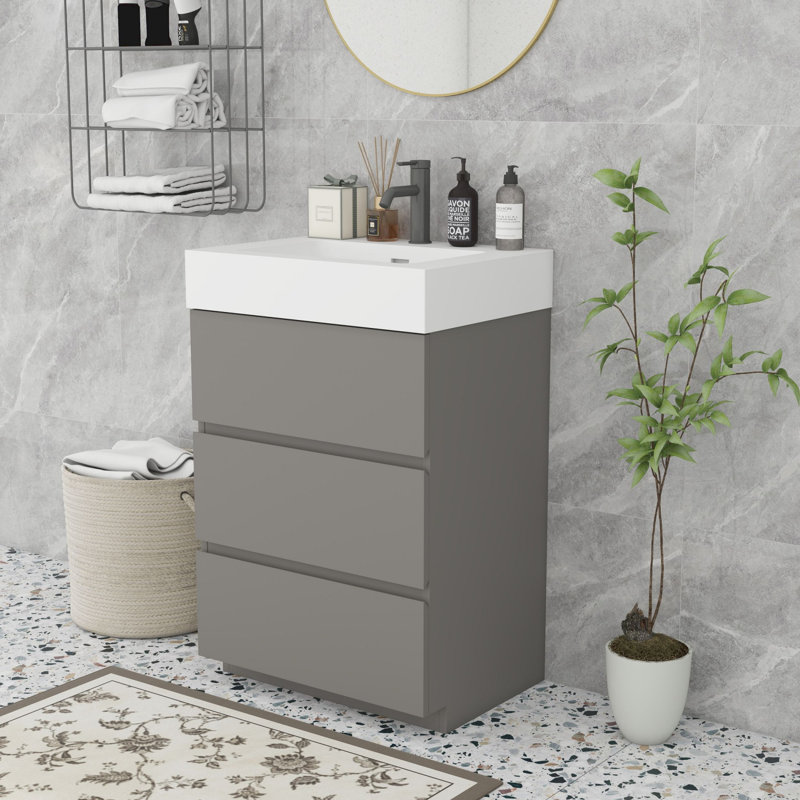 Meuble-lavabo moderne autoportant, Blanc, Gris