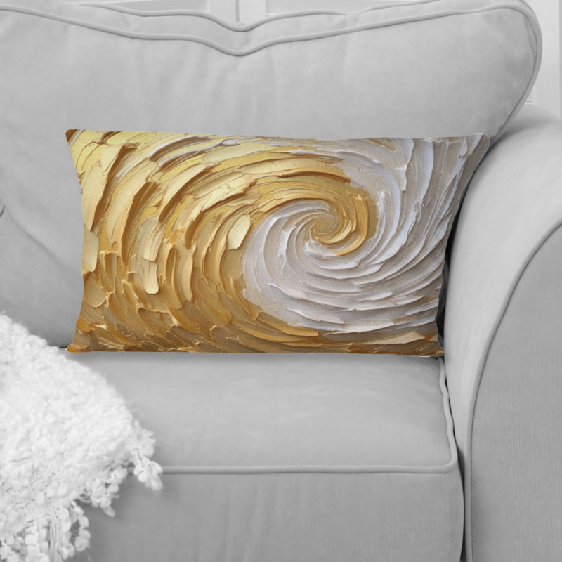 Coussin doré et crème enchanté I - Abstract Spirals, Rectangulaire, 12" x 20"
