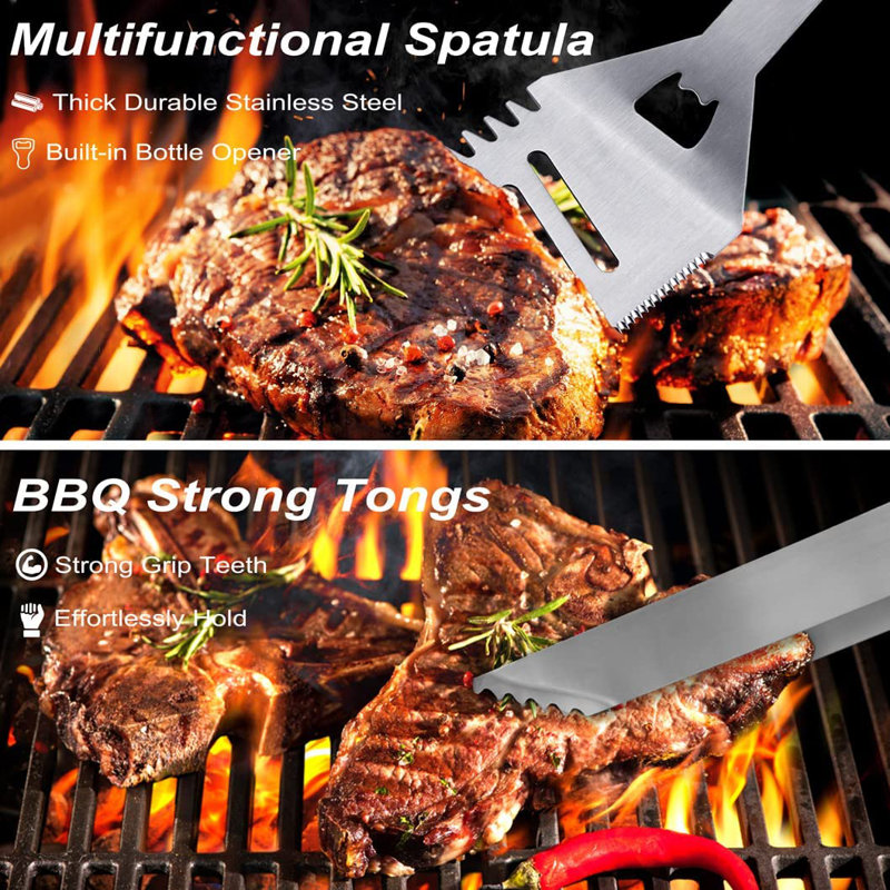 Ensemble 26 pièces d'outils de barbecue de camping, Noir
